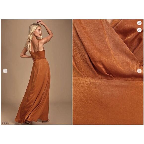 LULUS Constantine Rust Orange Satin Cocktail Wedding Guest Maxi Dress XSmall - Picture 2 of 8